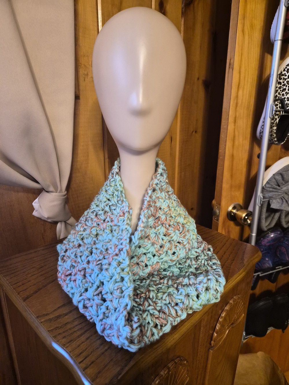 Crochet Infinity Scarf in Teal, Rose & Lime tones - Soft Lightweight Wrap